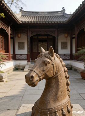 仿古马头摆件天然青石雕刻摆件庭院别墅花园装饰品