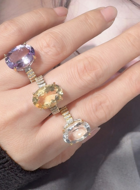 法国chrry koop黄水晶戒指  紫水晶白水晶s925银 轻奢复古叠戴