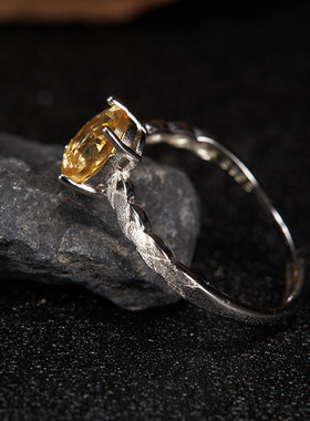 法国chrry koops925通体银黄水晶彩宝戒指女潮款百搭拉丝设计欧美