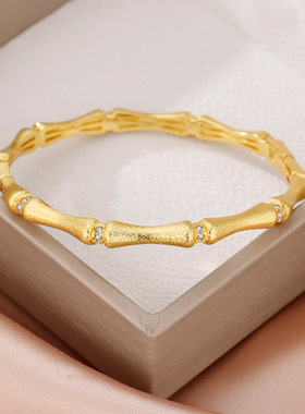 法国Chrry Koop复古拉丝金色竹节手镯中古精致轻奢高级感气质