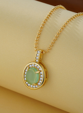 法国Chrry Koop新中式锆石椭圆形蛋面透仿玉石项链女款小众复古