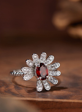 法国chrry koop彩宝s925银镶嵌黄水晶紫水晶ins花朵戒指女首饰厂