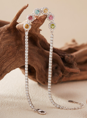 法国chrry koop彩宝碧玺彩色手链女s925银时尚高级感简约满钻手饰