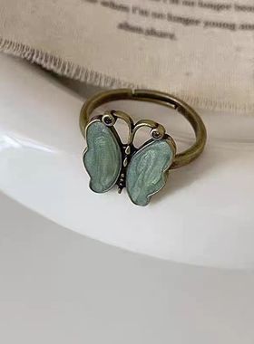 法国chrry koop年新款中古做旧蝴蝶戒指女复古独特食指戒小众