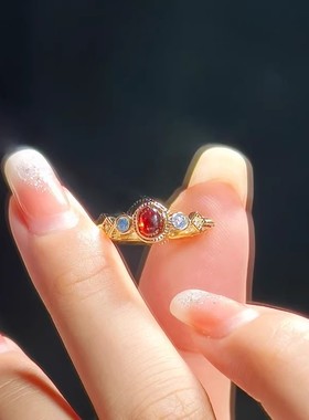 法国Chrry Koop复古小宫雀戒指高级感精致红宝石戒宫廷风指环女