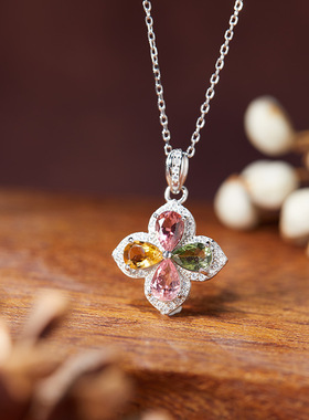 法国chrry koop彩宝碧玺项链女s925银不掉色设计感新款潮项链轻奢