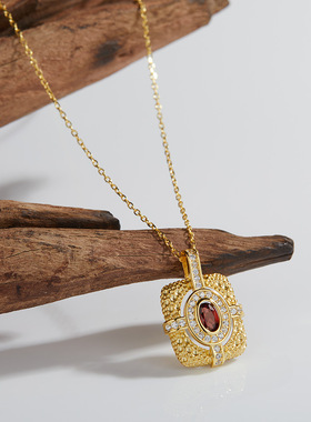 法国chrry koop法式设计石榴石彩宝吊坠女 s925银项坠项链新款