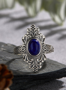 法国chrry koops925银青金蓝晶石彩宝泰银戒指女复古个性尼泊尔