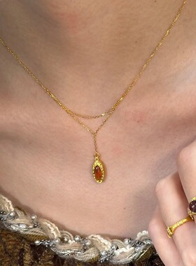 法国Chrry Koop中古焦糖色吊坠双层项链女新款小众轻奢时尚美