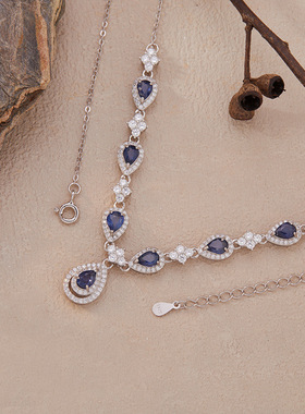 法国chrry koop蓝宝石几何项坠高级感彩宝项链女s925银个性百搭