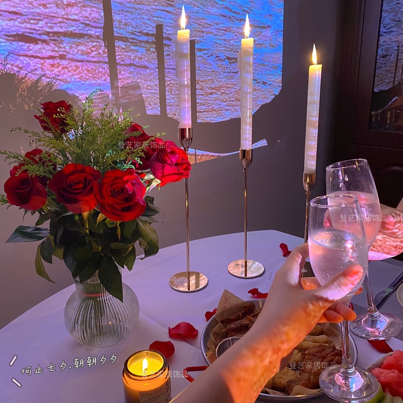 北欧轻奢风格家用餐桌摆件创意装饰品浪漫烛光晚餐高脚大号蜡烛台-图2