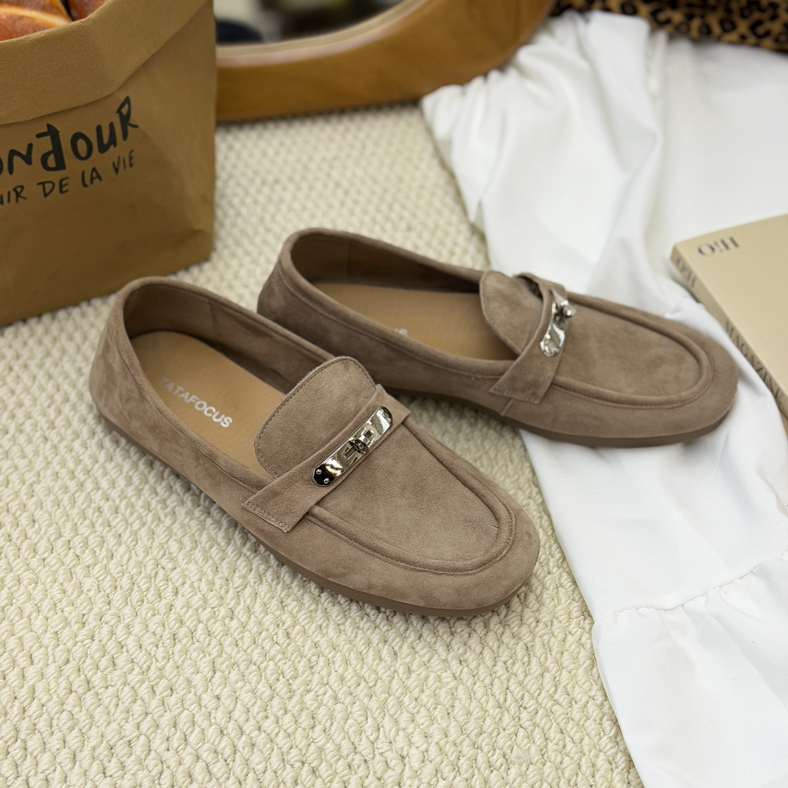 嘟小嘟羊皮软底乐福鞋女2025春季新款时尚百搭一脚蹬懒人豆豆鞋潮,淘宝优惠券,粉丝福利购,淘宝优惠卷