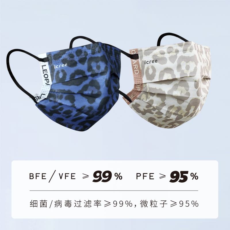 icree豹纹系列色个性卡其色网红三层 防尘透气独立包装一次性口罩 - 图2