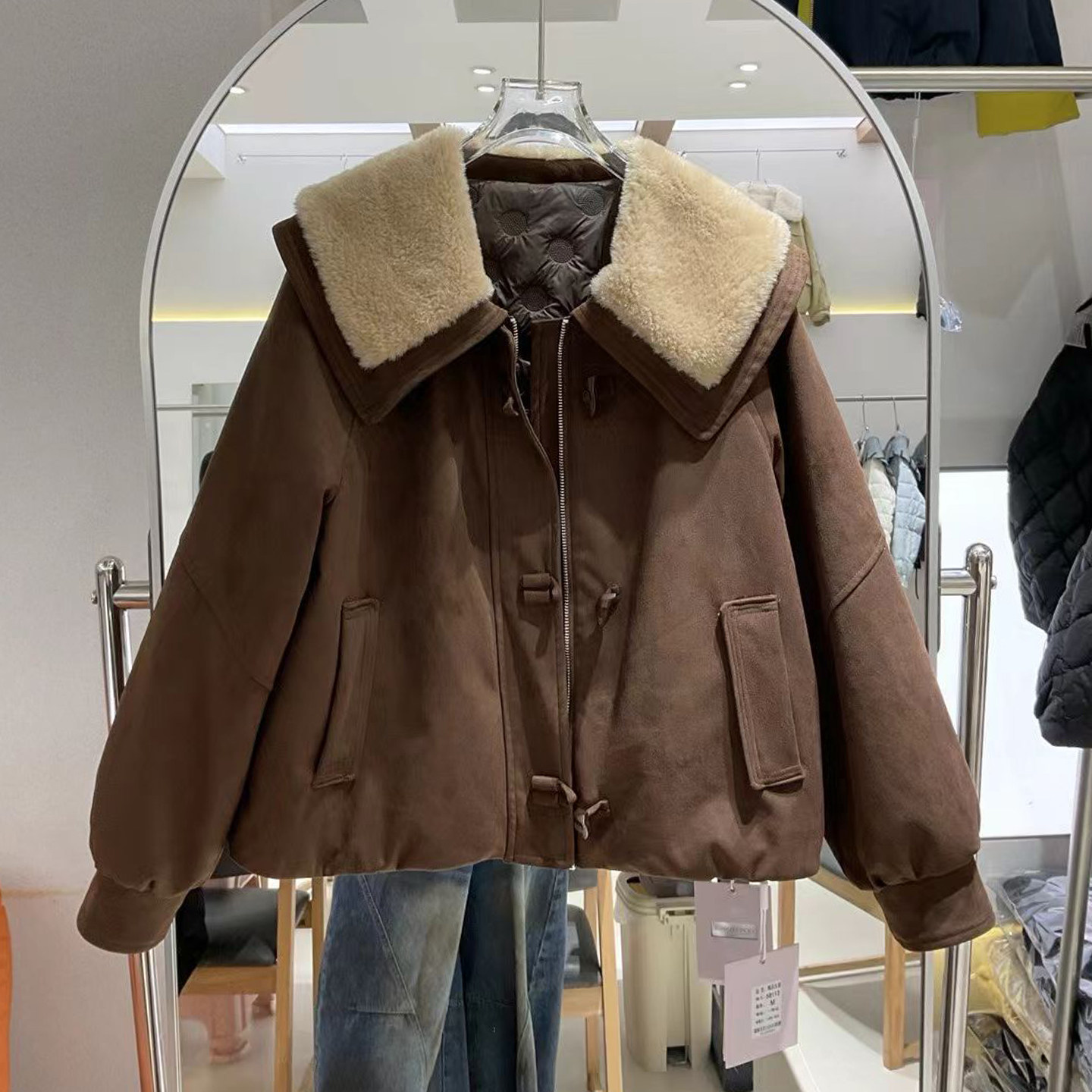 小香风娃娃领夹棉鹿皮绒短外套2025冬季新款牛角扣小仙女棉衣棉服,淘宝优惠券,粉丝福利购,淘宝优惠卷