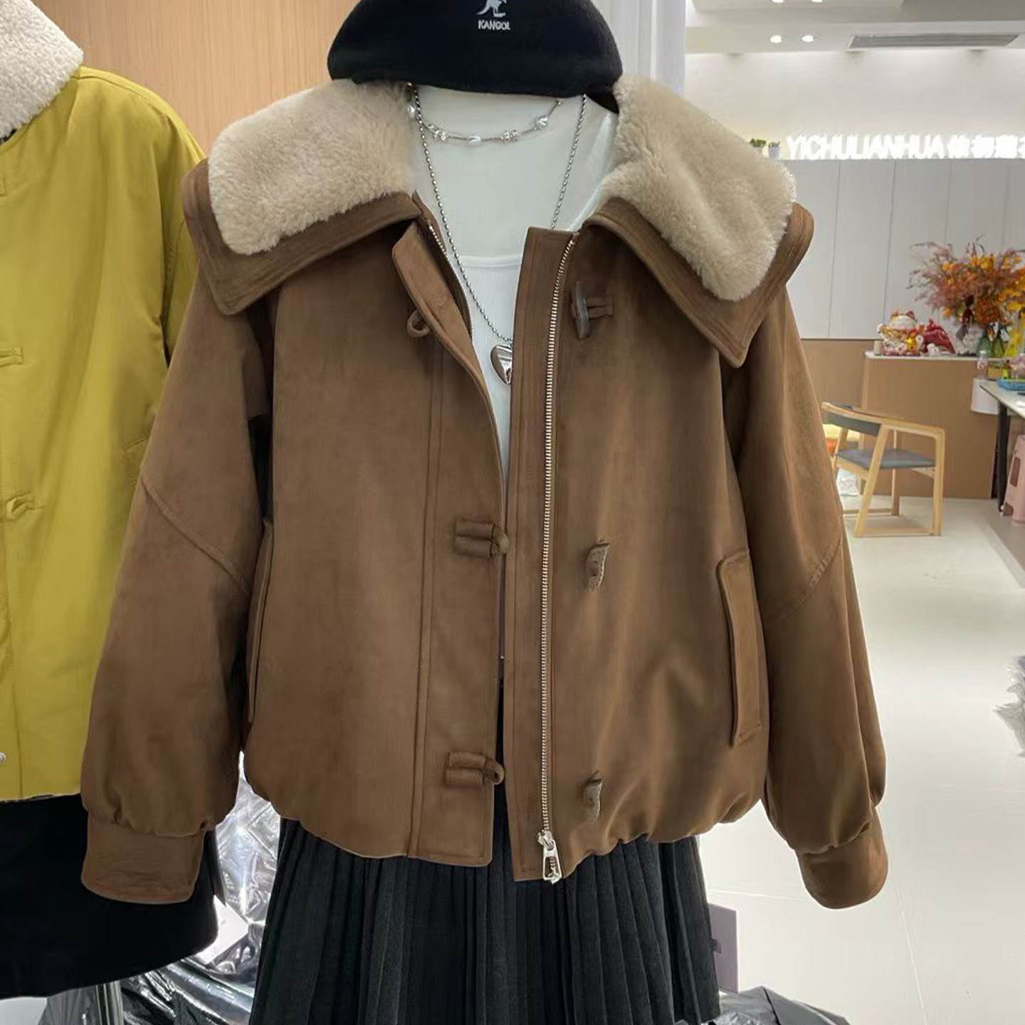 小香风娃娃领夹棉鹿皮绒短外套2025冬季新款牛角扣小仙女棉衣棉服,淘宝优惠券,粉丝福利购,淘宝优惠卷