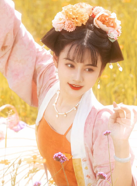古风宋制绢花甜美发夹全套头饰