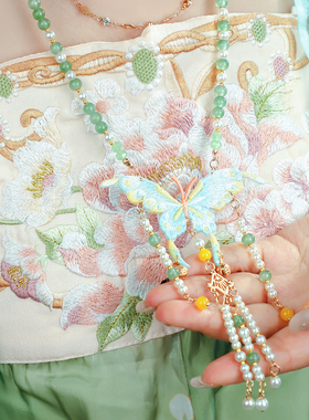 新中式璎珞蝴蝶刺绣项链