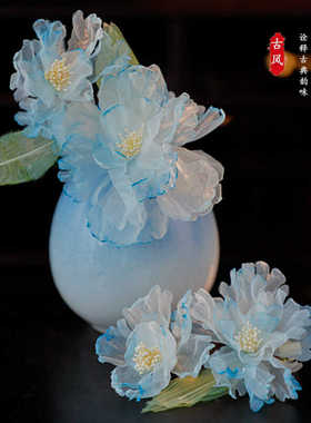 古风牡丹芍药烫花蝴蝶手工发饰品