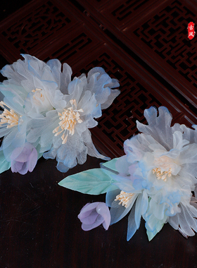 古风绢纱花朵发夹手工