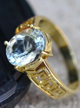 戒指古典回纹天然海蓝宝特价包邮