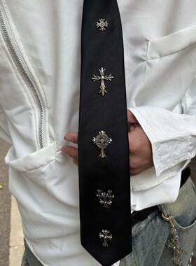 有趣琳 朋克十字架领带男女高级感衬衫饰