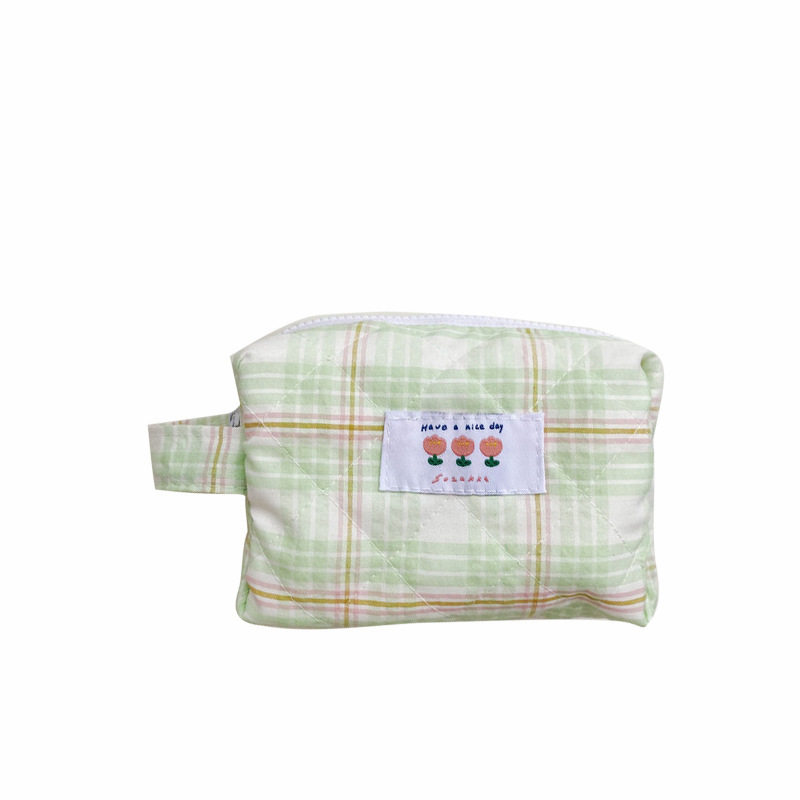 有趣琳 19162 韩国笔袋ins绗缝柔软手提格子收纳整理帆布化妆包,淘宝优惠券,粉丝福利购,淘宝优惠卷