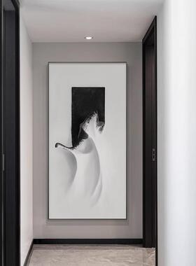 玄关装饰画黑白抽象几何艺术高档入户走廊过道尽头挂画客厅壁灯画
