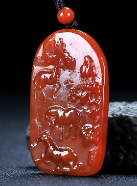 挂件生肖马大师作品凉山南红玛瑙