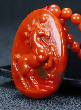 天然凉山保山南红玛瑙柿子红马