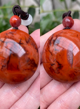 【原矿】天然凉山保山南红玛瑙素面吊坠火焰纹挂件原石无胶男女款