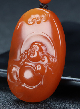 天然四川凉山南红玛瑙佛大肚弥勒佛原石挂件笑佛男女款吊坠119号