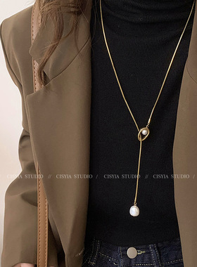 长款项链女秋冬复古珍珠金色毛衣链气质高级感轻奢配饰