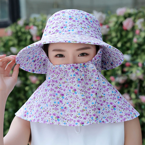 夏季女防紫外线遮阳帽太阳帽骑车防风帽防晒遮脸帽户外布帽采茶帽 - 图2