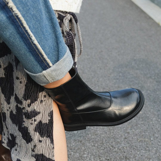 British style zipper slim boots for women autumn and winter fleece short boots