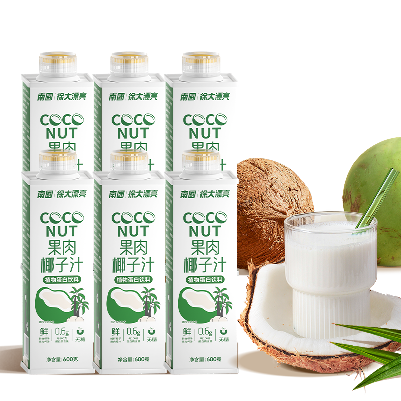 南国食品海南特产果肉椰子汁600ml*6瓶鲜榨饮料结婚宴请聚会果汁