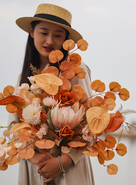 室内绢花芝麻家居焦糖色绢花