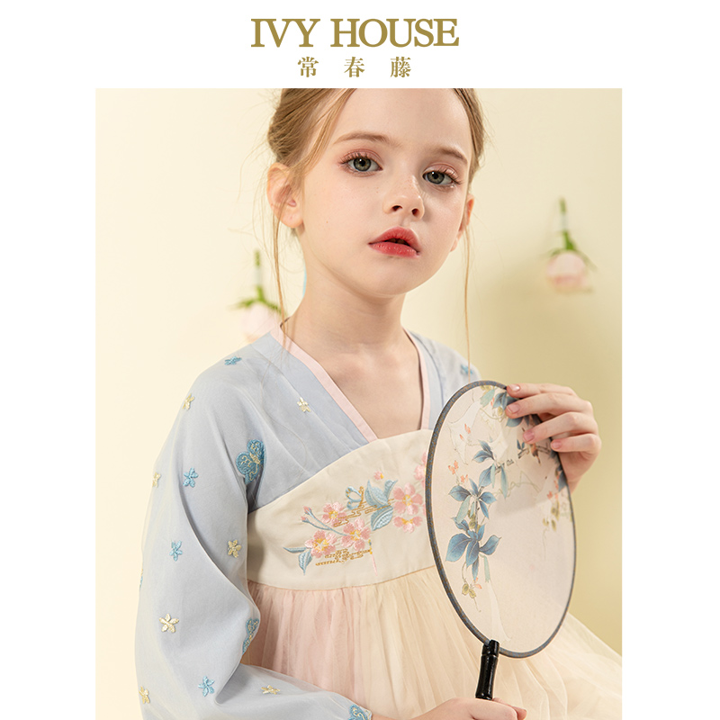 IVY HOUSE常春藤女大童 儿童传统国风汉服连衣裙夏季刺绣改良襦裙 - 图0
