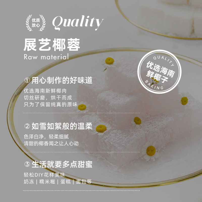 展艺椰蓉椰丝500g椰蓉粉椰奶糯米糍面包饼干奶油小方家用烘焙原料