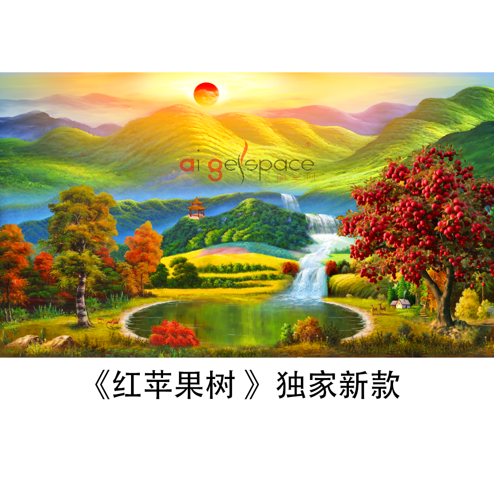 FJ1006定制高清油画8D山水风景日出湖泊背有靠山客厅沙发背景壁画,淘宝优惠券,粉丝福利购,淘宝优惠卷