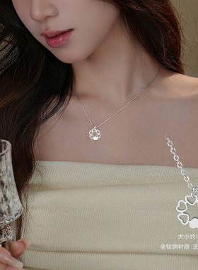 新款不掉色灵动心圆项链镀14k钛钢锁骨链女轻奢小众网红吊坠女潮