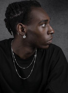 纯银镀白金潮男盒子项链