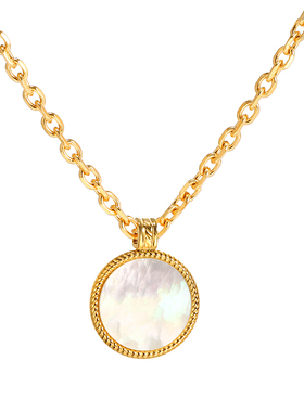 金色麻花圆形白色贝壳吊坠项链