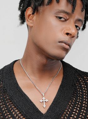 GRGR镀白金满钻十字架项链