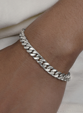 GRGR钛钢银色磨砂古巴链手链