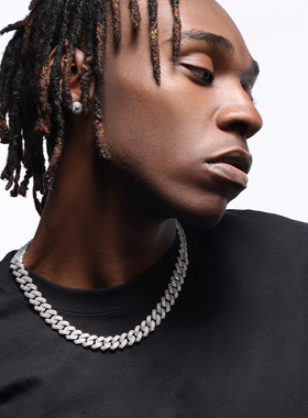 GRGR电镀白金菱形满钻古巴项链男