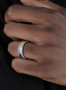 渐变嘻哈满钻彩色戒指