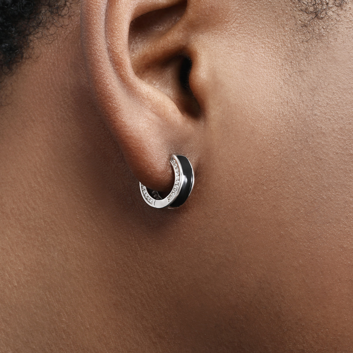 GRGR S925纯银耳环男嘻哈潮流百搭镶钻女生耳圈高级感耳饰单只,淘宝优惠券,粉丝福利购,淘宝优惠卷