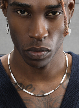 GRGR白色贝壳钢珠串珠项链