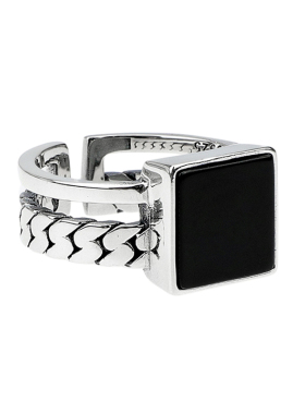 纯银黑色珐琅戒指男女ins嘻哈