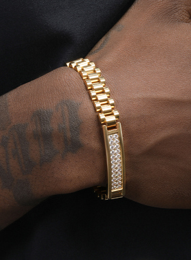 GRGR镶钻钛钢18K金色表带手链